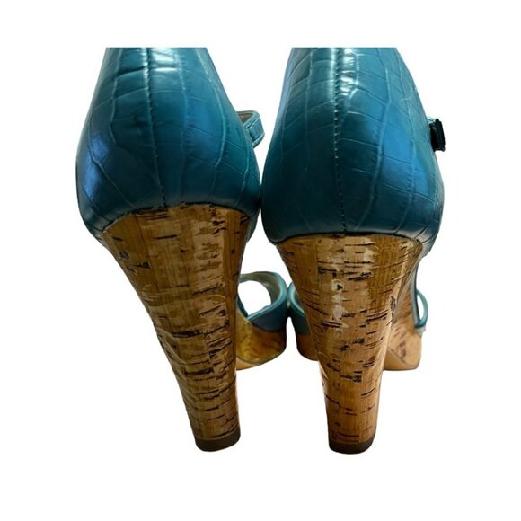 Bandolino Open Toe Wedge Platform Sandal Size 9M Turquoise - Picture 8 of 9